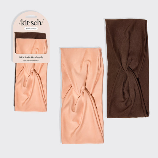 KITSCH Rosewood Wide Twist Headbands 2pc Set — hero product shot in warm rosewood hues — elevated twist detail for volume and style, soft recycled fabric