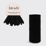 KITSCH Black Elastic Hair Ties 20pc Set — hero product shot — Consciously created from recycled materials for a tight all-day hold — glide gently through hair while being kind on your hair and the environment
