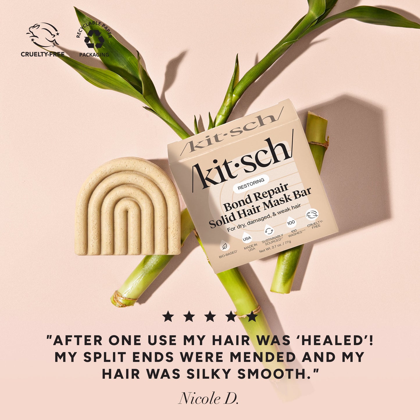 KITSCH Bond Repair Solid Hair Mask with 5-star customer review – restores strength in damaged hair
