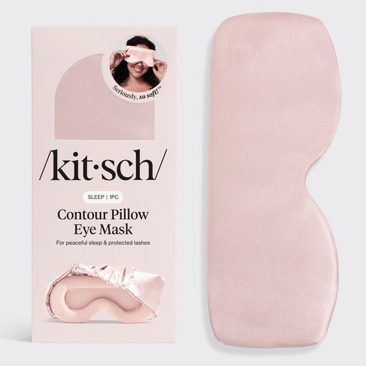 Kitsch Blush Contour Pillow Eye Mask lying flat on white surface showing ruched elastic band