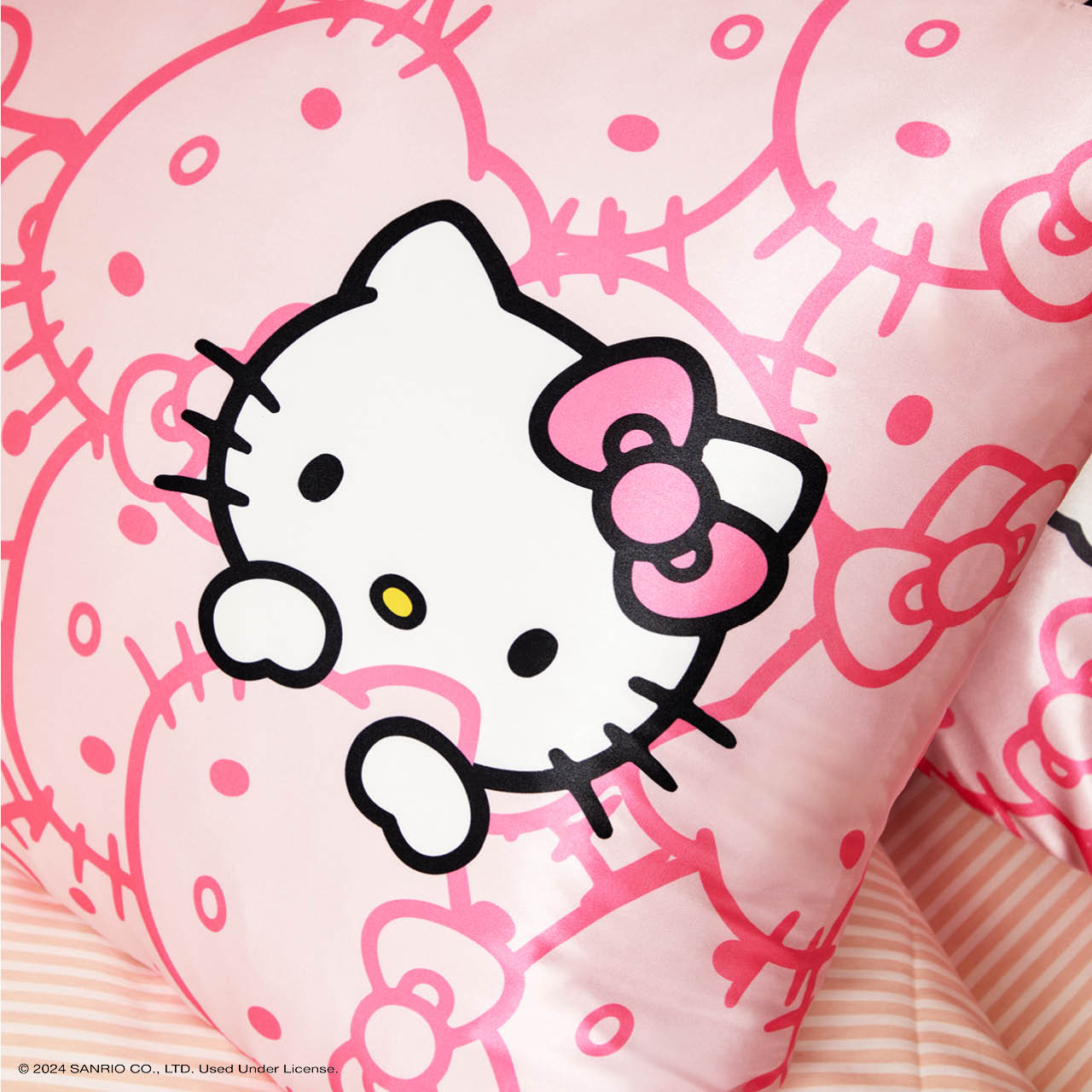 Hello Kitty x KITSCH Pink Kitty Faces Standard Satin Pillowcase lifestyle shot