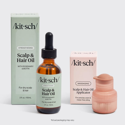 KITSCH Scalp Oil Applicator + Biotin Oil Bundle — hero product shot — Delivers the perfect amount of product directly to your scalp and roots — 100% plant-based oil formulated with rosemary extract and biotin