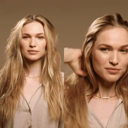 Before and after using KITSCH Large Thermal Round Brush — significantly more volume and smoother strands after styling